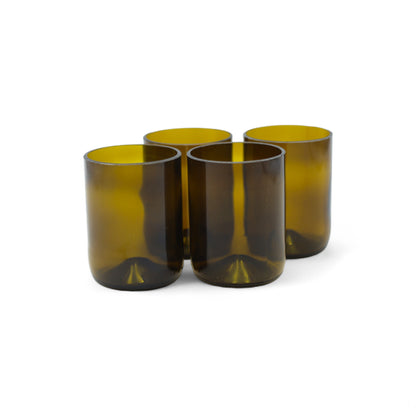 Set de vasos de vidrio verde oliva Vasos Vid con borde pulido artesanal y base original
