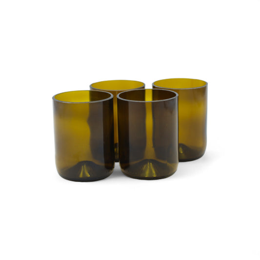 Set de vasos de vidrio verde oliva Vasos Vid con borde pulido artesanal y base original